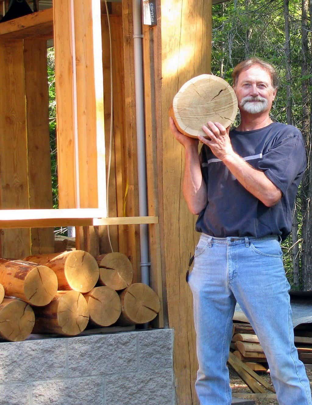 suelo con discos de madera - conseguir troncos redondos