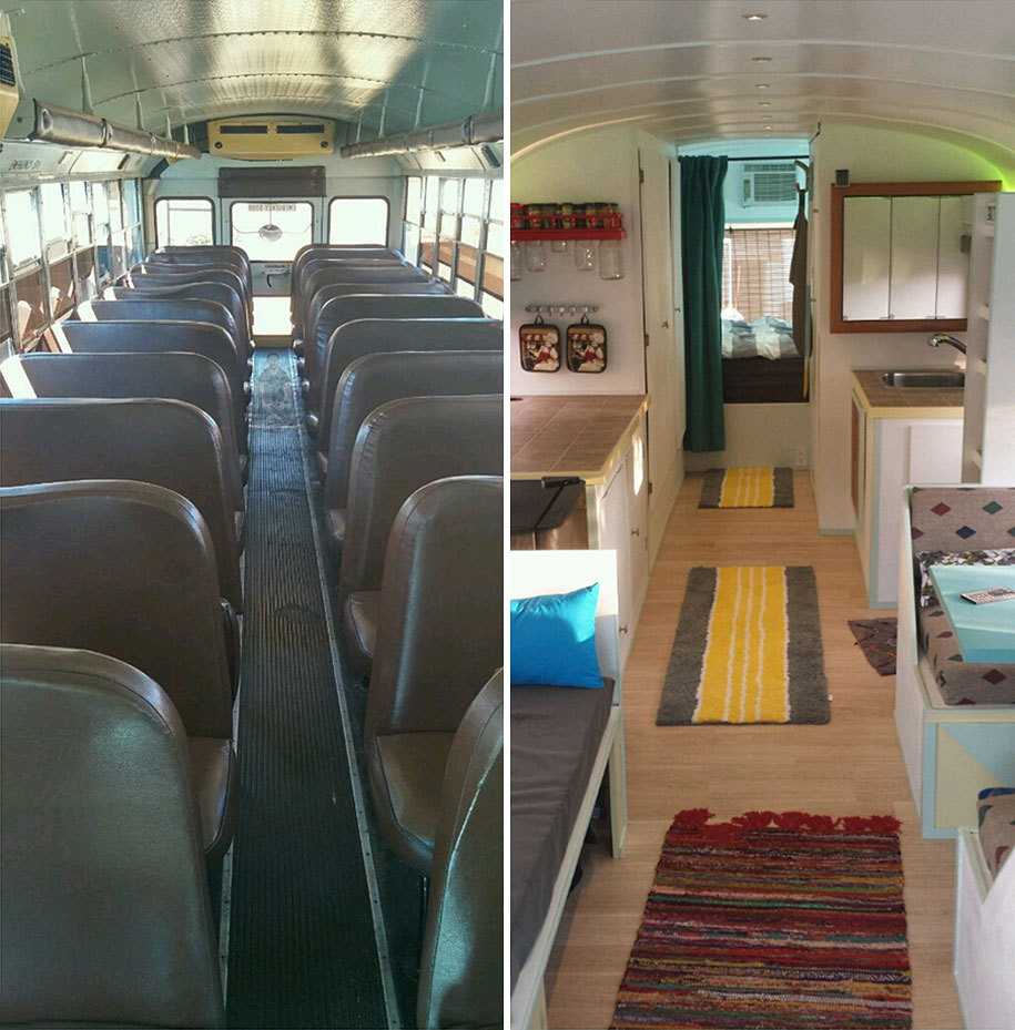 viejo autobús escolar convertido en casa - el antes y el después
