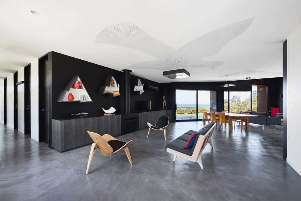casa moderna en Australia salón con toques de aves