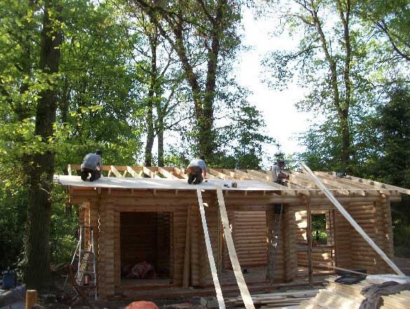 cabaña de madera cubierta del tejado