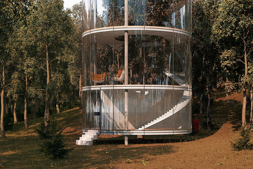 diseño casa circular en un bosque 4
